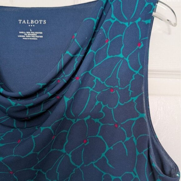 Talbots Factory Floral Blouson Dress Womens Size Large Blue Draped Cowl Neck - Picture 3 of 10